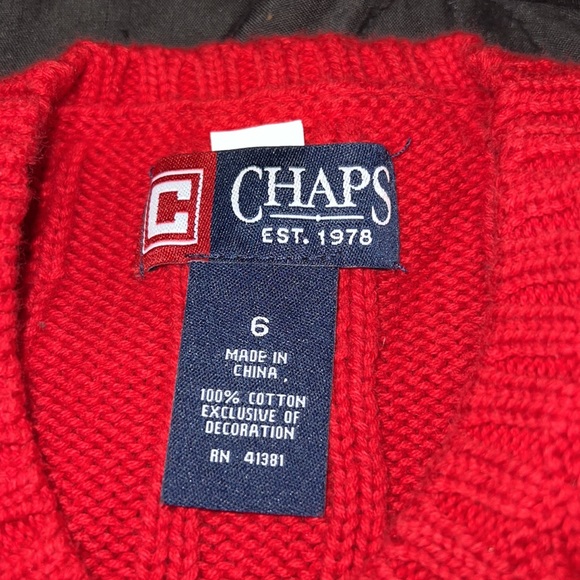 Chaps Boy Youth Red Knit Sweatshirt - Christmas Sweatshirt - Holiday Sweatshirt - Picture 3 of 3